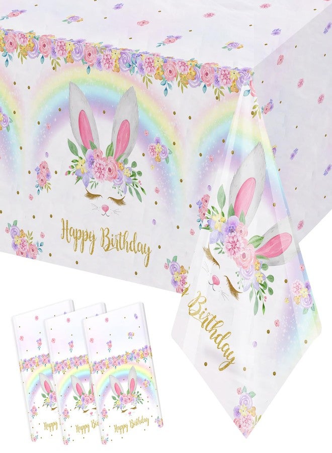 ميهوفوند مجموعة MEHOFOND من 3 مفارش طاولة لعيد ميلاد الأرنب، مفرش طاولة بلاستيكي للاستخدام مرة واحدة لعيد الفصح 54 × 108 بوصة، لوازم حفلات عيد ميلاد الأرنب بألوان قوس قزح، غطاء طاولة ربيعي لعيد الفصح لتزيين الحفلات - Image 1